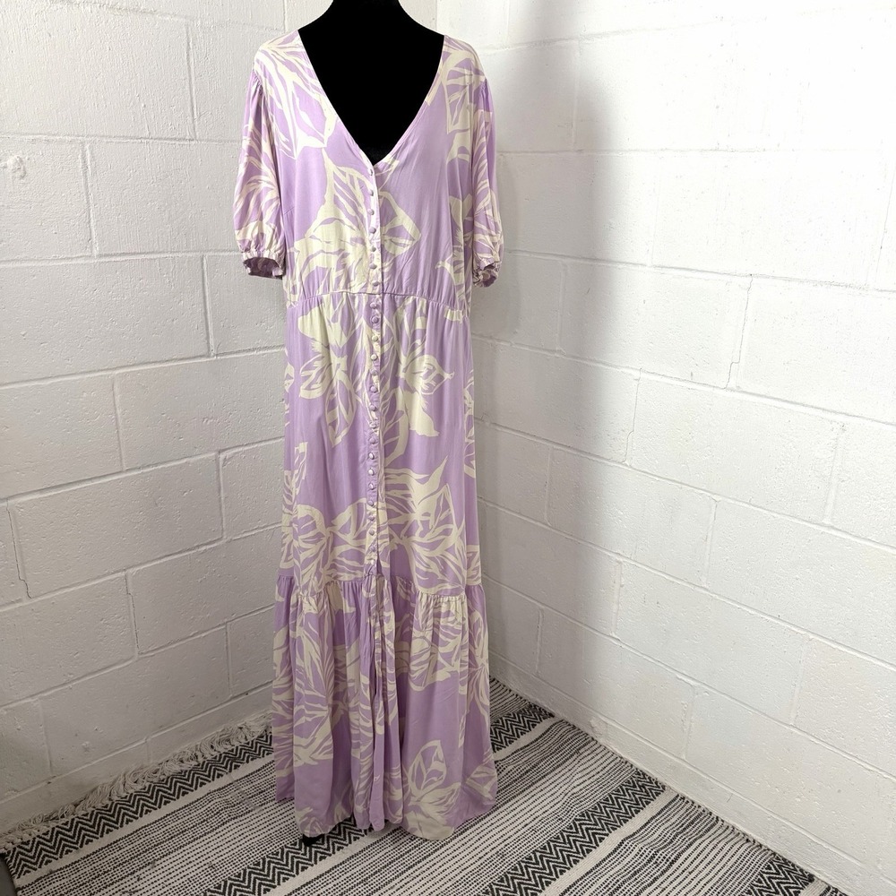 Eloquii Maxi Dress Plus Size 18 Lavender Floral Ruffle Tropical Resort Romantic